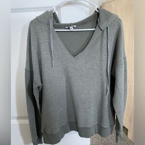 Dusty Sage Green Fuzzy V Neck Hoodie American Eagle